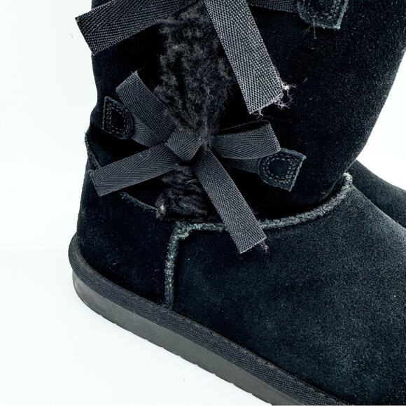 Koolaburra by UGG Victoria Tall Girls Bow Detail Tall Suede Boots Black Size 5 - Picture 4 of 11
